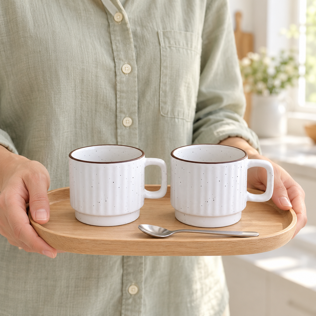 White Ceramic Cups Pair