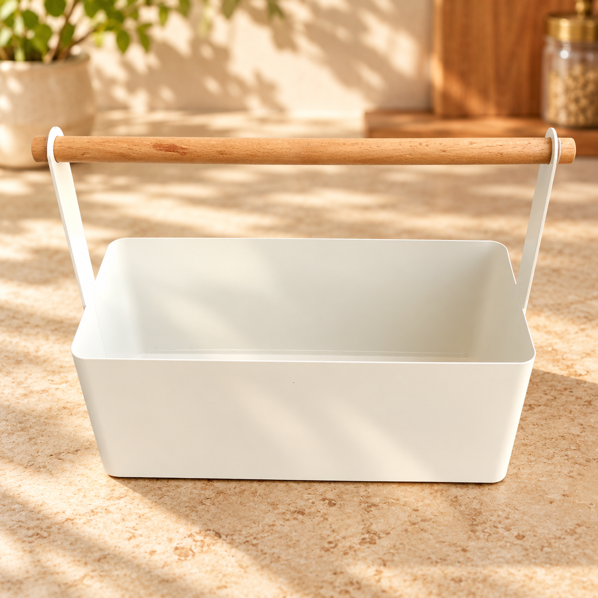 White Kitchen Organizer with Wooden Handle