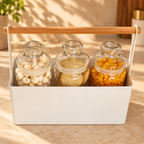 White Kitchen Organizer with Wooden Handle