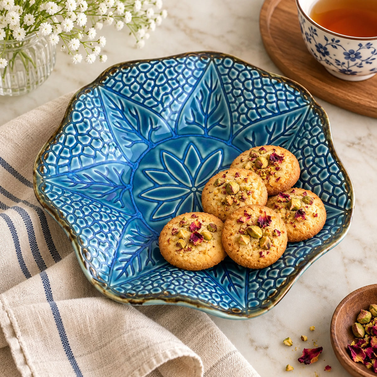 Blue Embossing Round Serving Platter