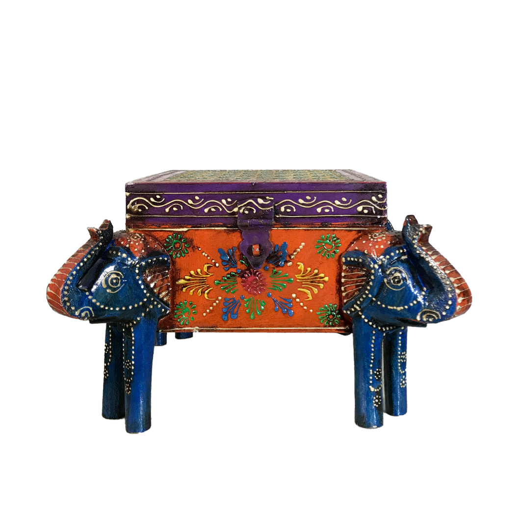 4-Face Elephant Wooden Jewellery/Storage Box | Casa Kriti
