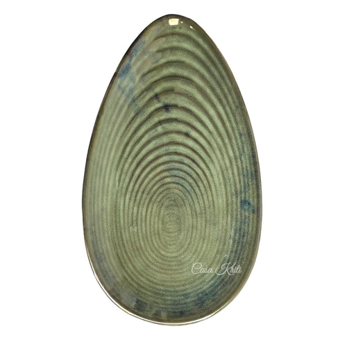 Almond-shaped Green Ceramic Serving Platter by Casa Kriti