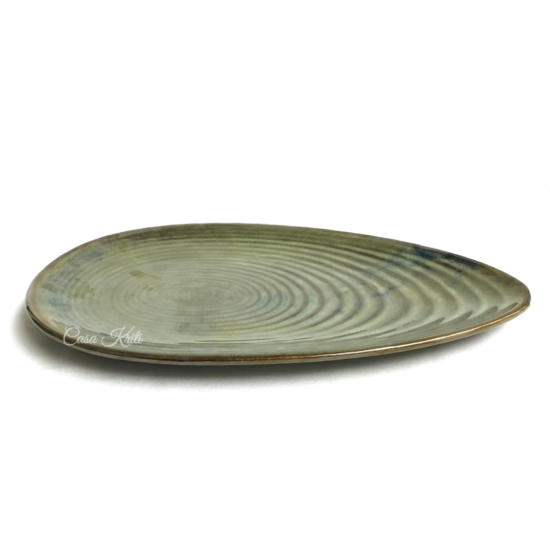 Almond-shaped Green Ceramic Serving Platter by Casa Kriti