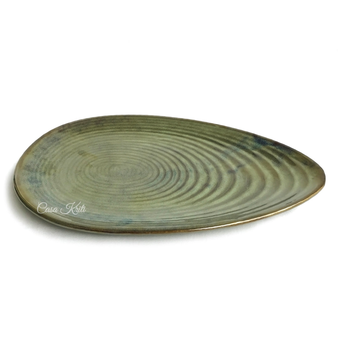 Almond-shaped Green Ceramic Serving Platter by Casa Kriti