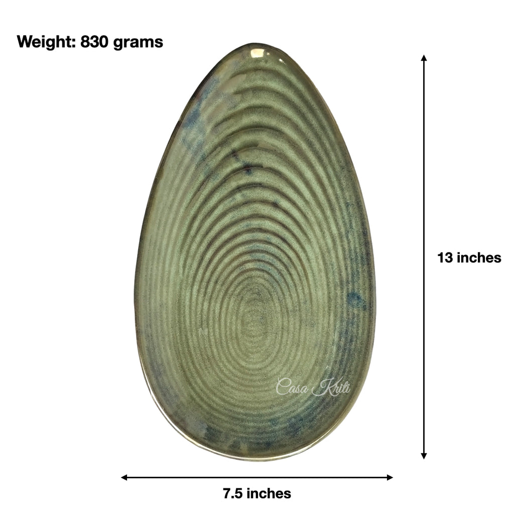Almond-shaped Green Ceramic Serving Platter by Casa Kriti