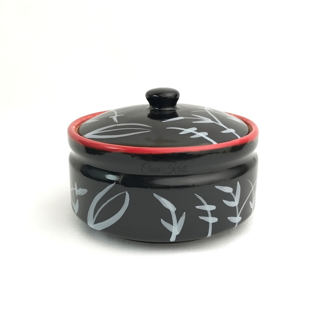 Black Ceramic Serving Bowl with Lid | Casa Kriti