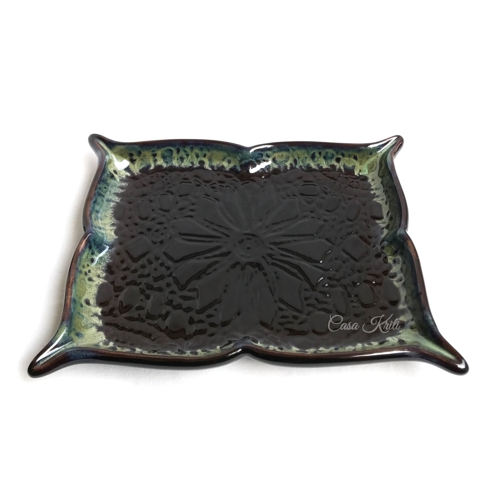 Black Embossing Ceramic Serving Platter by Casa Kriti