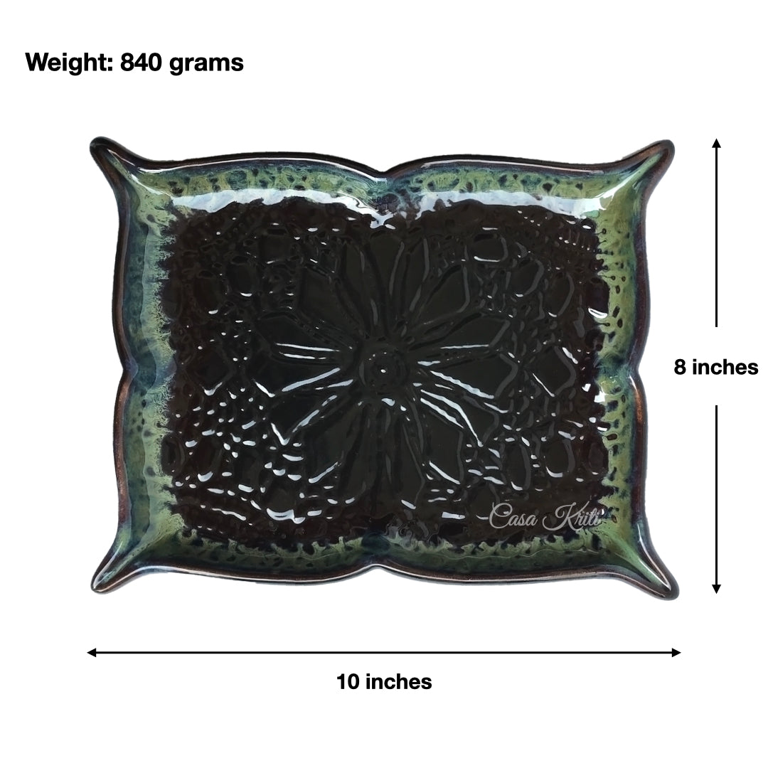 Black Embossing Ceramic Serving Platter by Casa Kriti