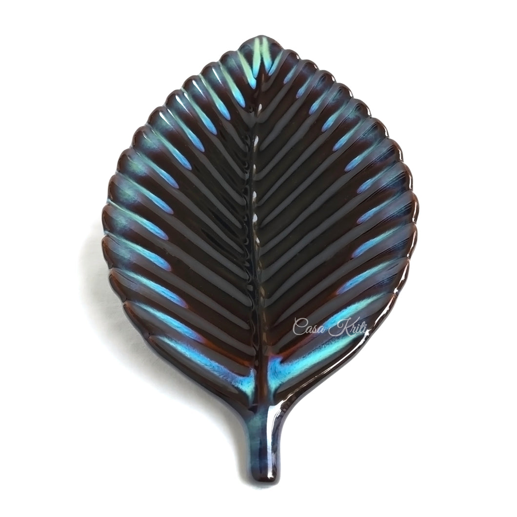 Black Leaf Shaped Ceramic Serving Platter by Casa Kriti