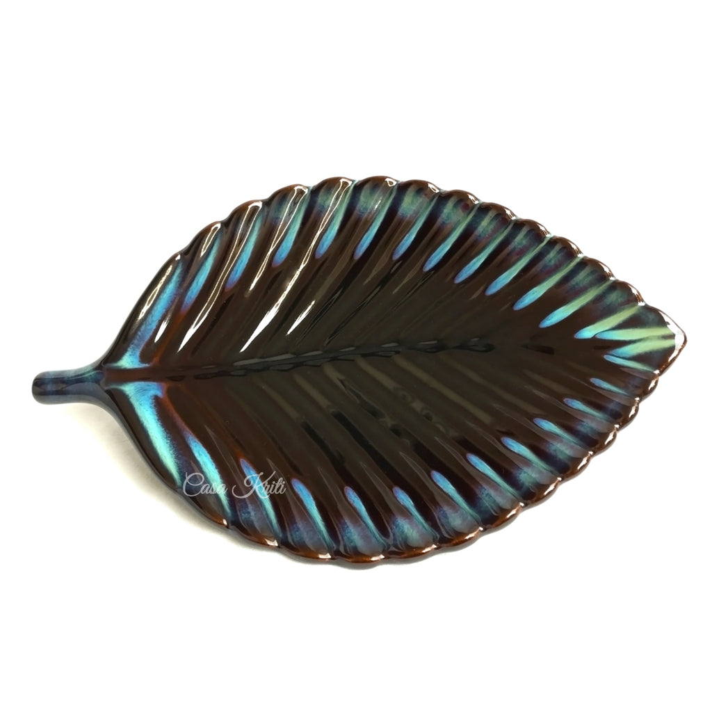 Black Leaf Shaped Ceramic Serving Platter by Casa Kriti