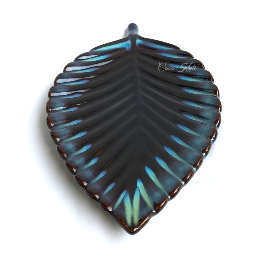 Black Leaf Shaped Ceramic Serving Platter by Casa Kriti