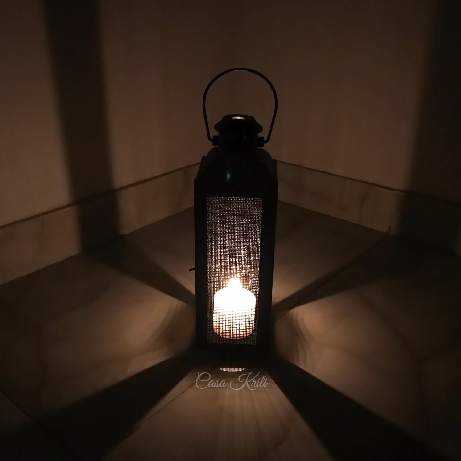 Black Mesh Pillar Candle Lantern Pair | Casa Kriti