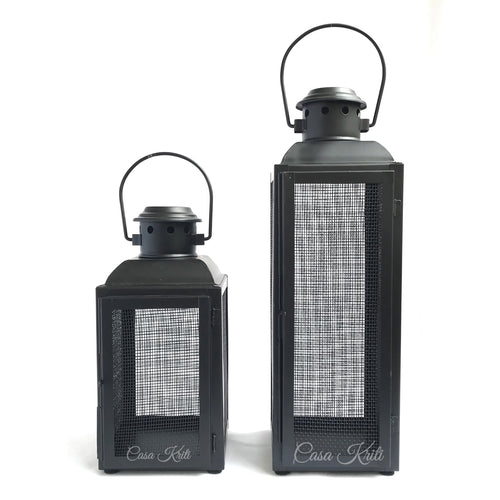 Black Mesh Pillar Candle Lantern Pair | Casa Kriti
