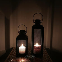 Load image into Gallery viewer, Black Mesh Pillar Candle Lantern Pair | Casa Kriti
