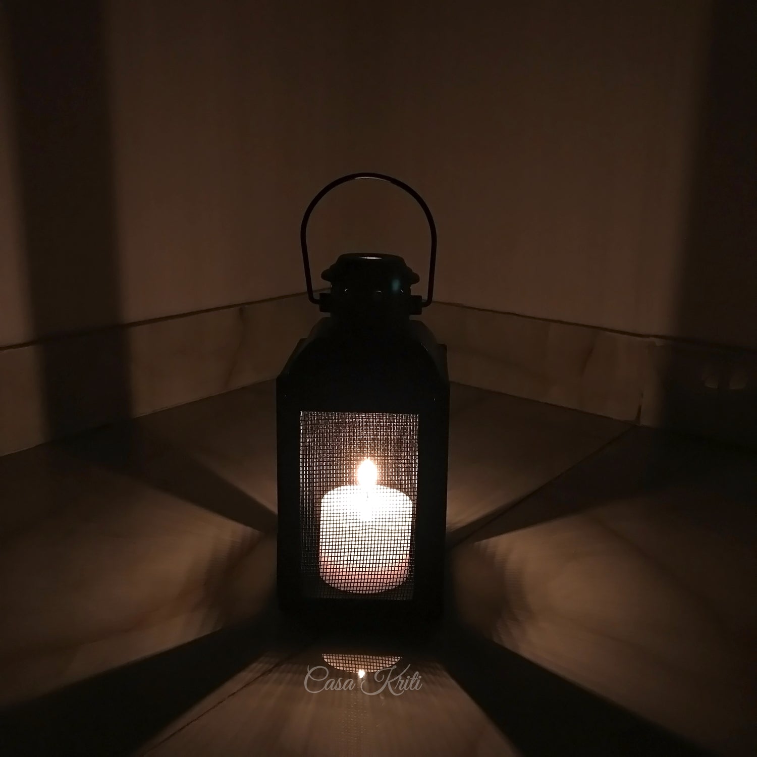 Black Mesh Pillar Candle Lantern Pair | Casa Kriti
