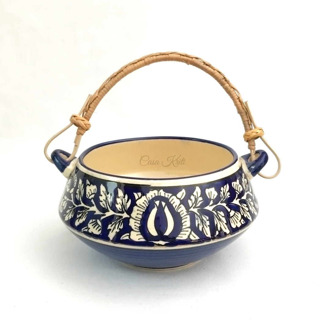 Blue Ceramic Basket Serving Bowl | Casa Kriti