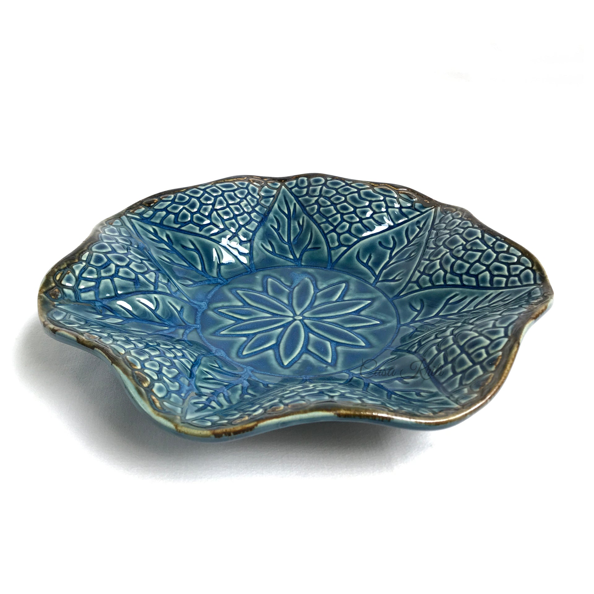 Blue Embossing Round Serving Platter | Casa Kriti