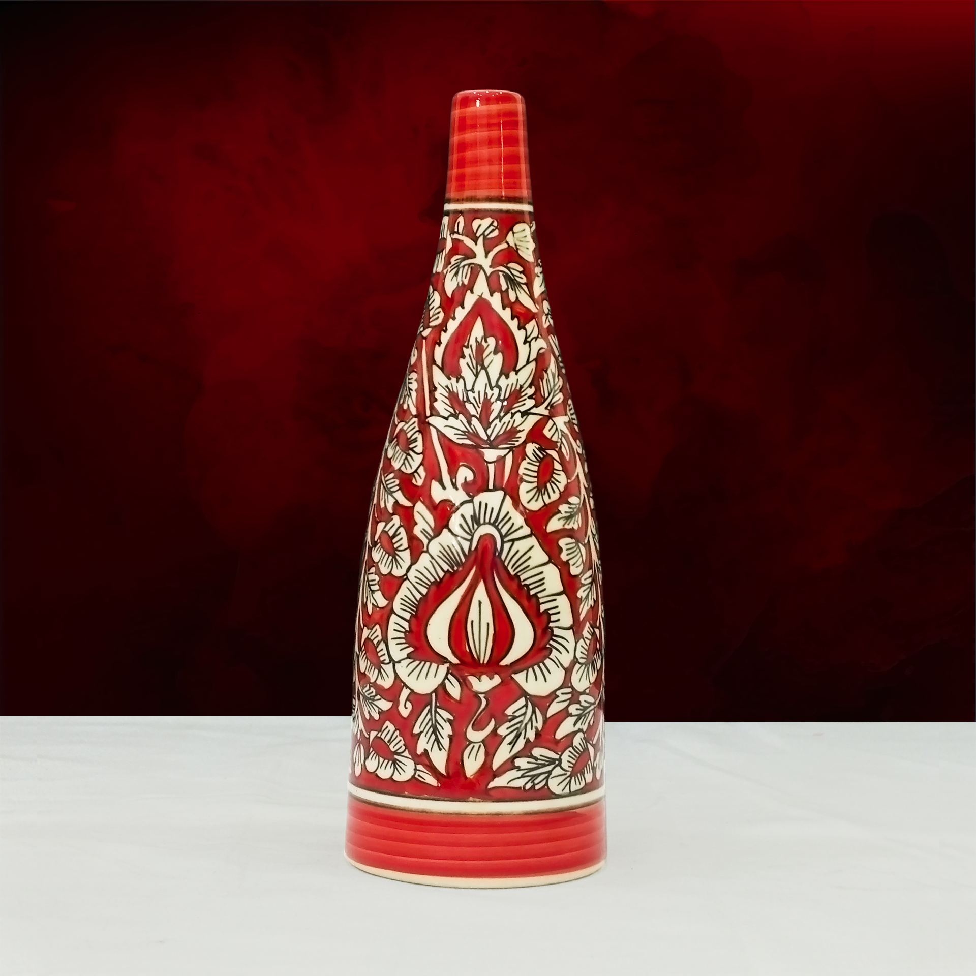 Floral Red Small Ceramic Vase | Casa Kriti