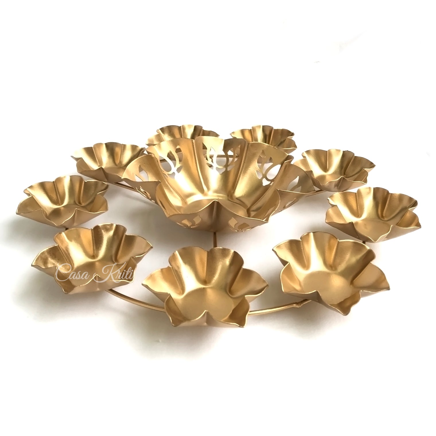 Gold Lotus Urli with 9 Tea Light Candle Holders | Casa Kriti