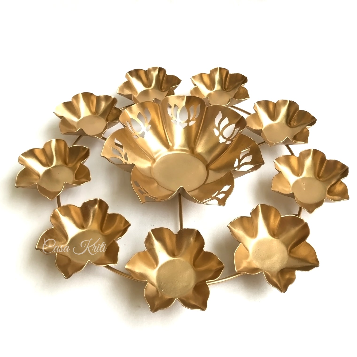 Gold Lotus Urli with 9 Tea Light Candle Holders | Casa Kriti