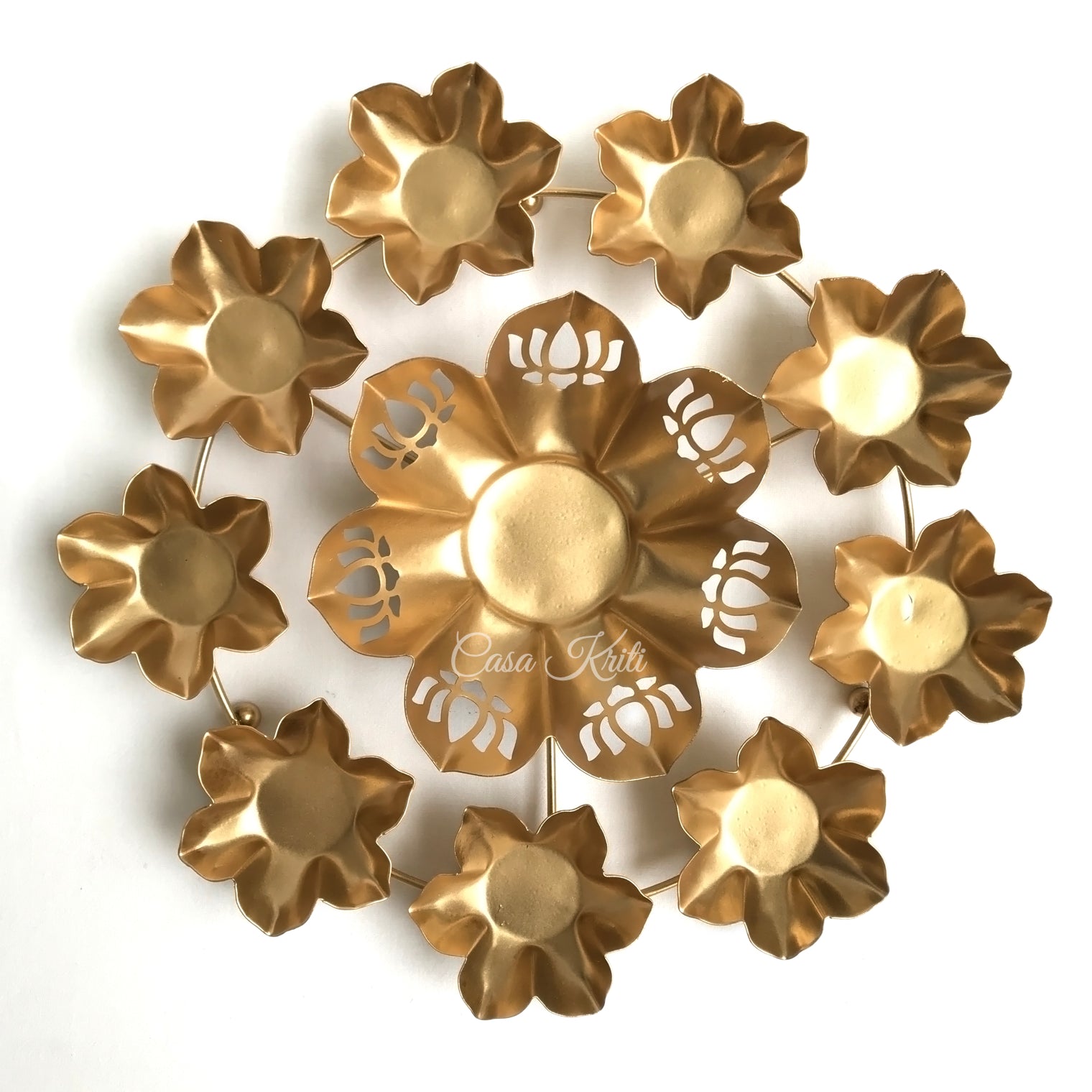Gold Lotus Urli with 9 Tea Light Candle Holders | Casa Kriti