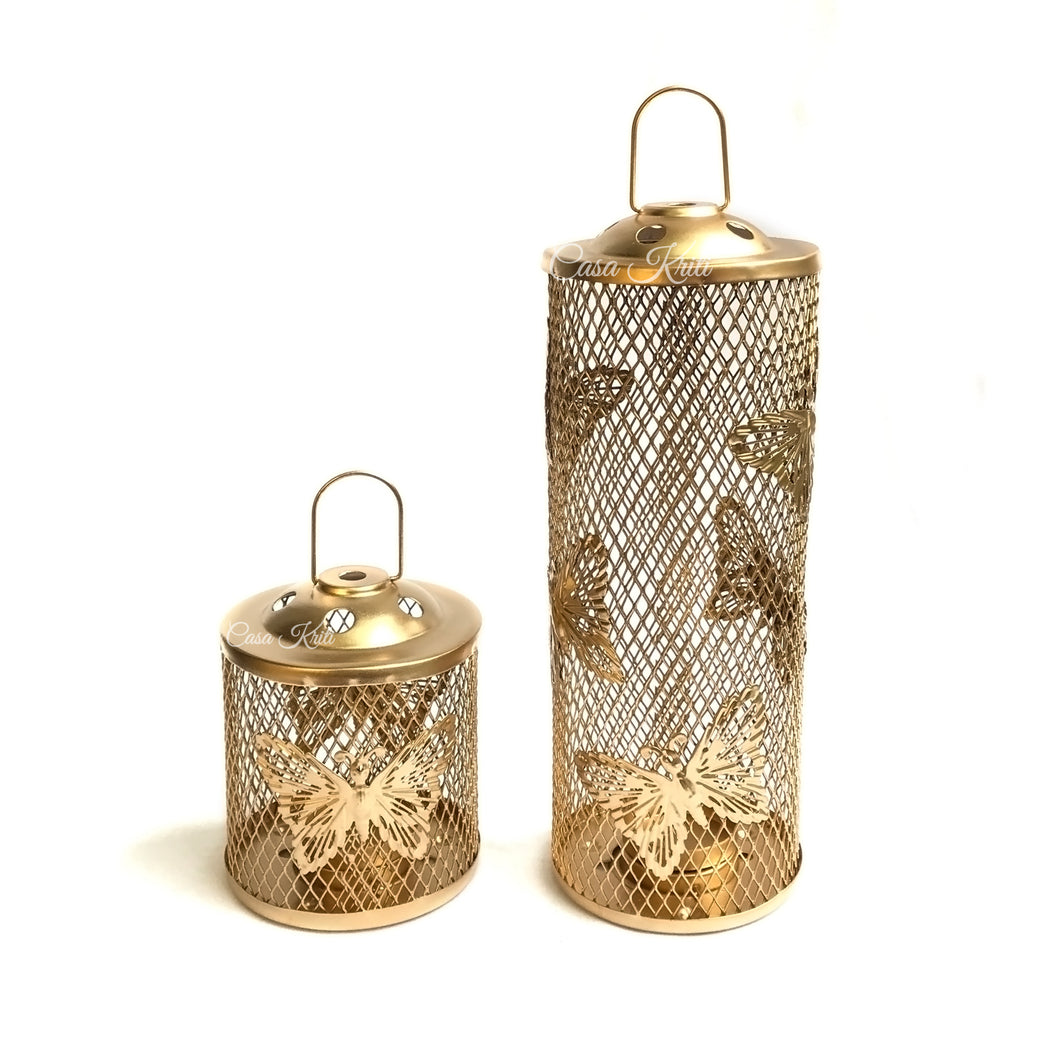 Gold Mesh Butterfly Lantern Pair | Casa Kriti