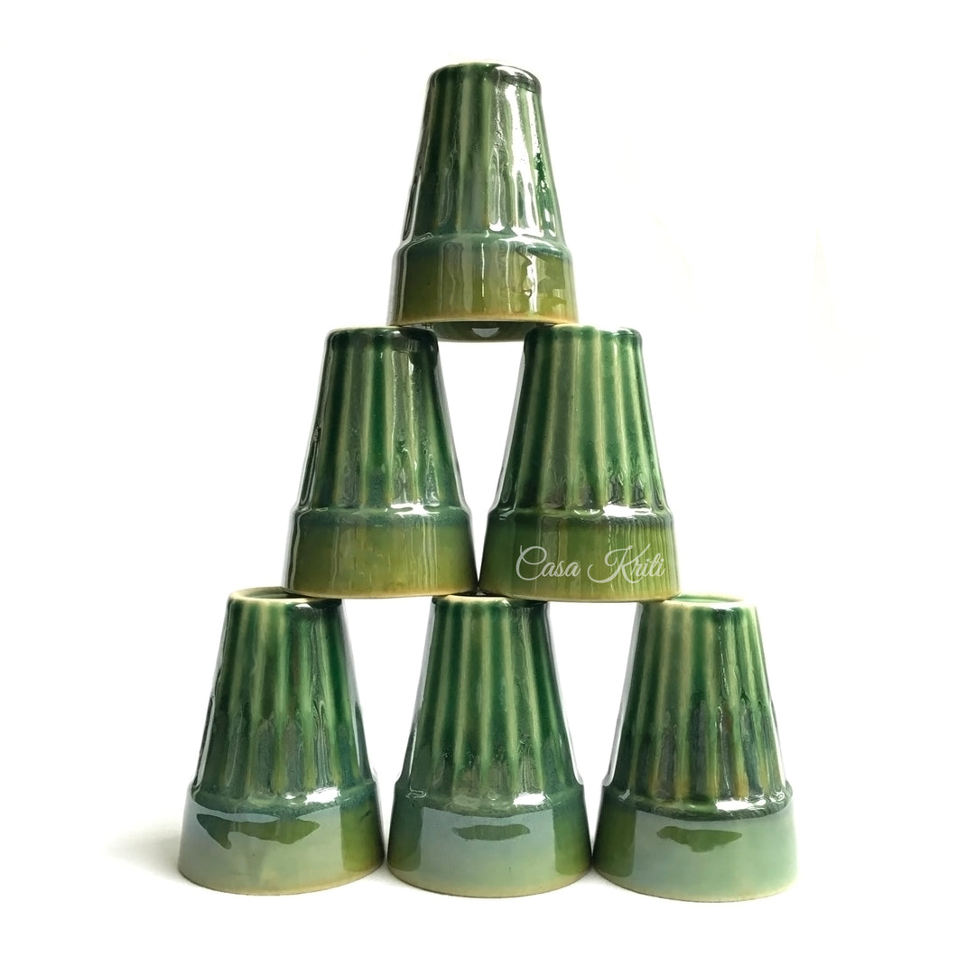 Green Ceramic Cutting Chai Glasses by Casa Kriti