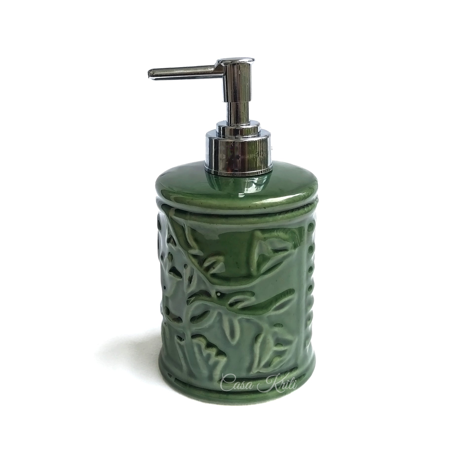 Green Floral Ceramic Bathroom Set of 3 | Casa Kriti