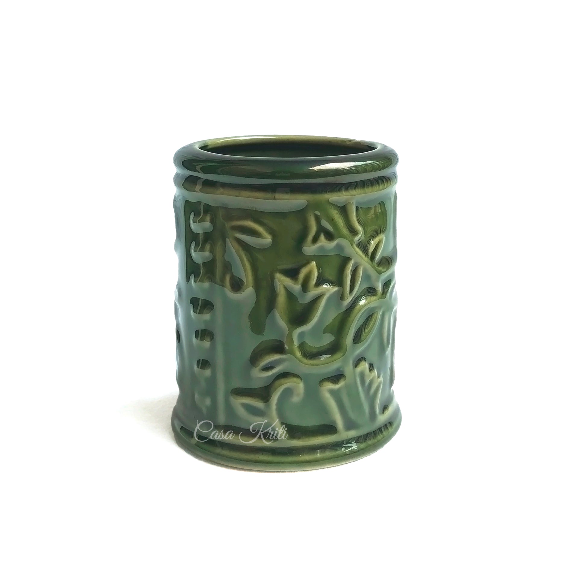 Green Floral Ceramic Bathroom Set of 3 | Casa Kriti