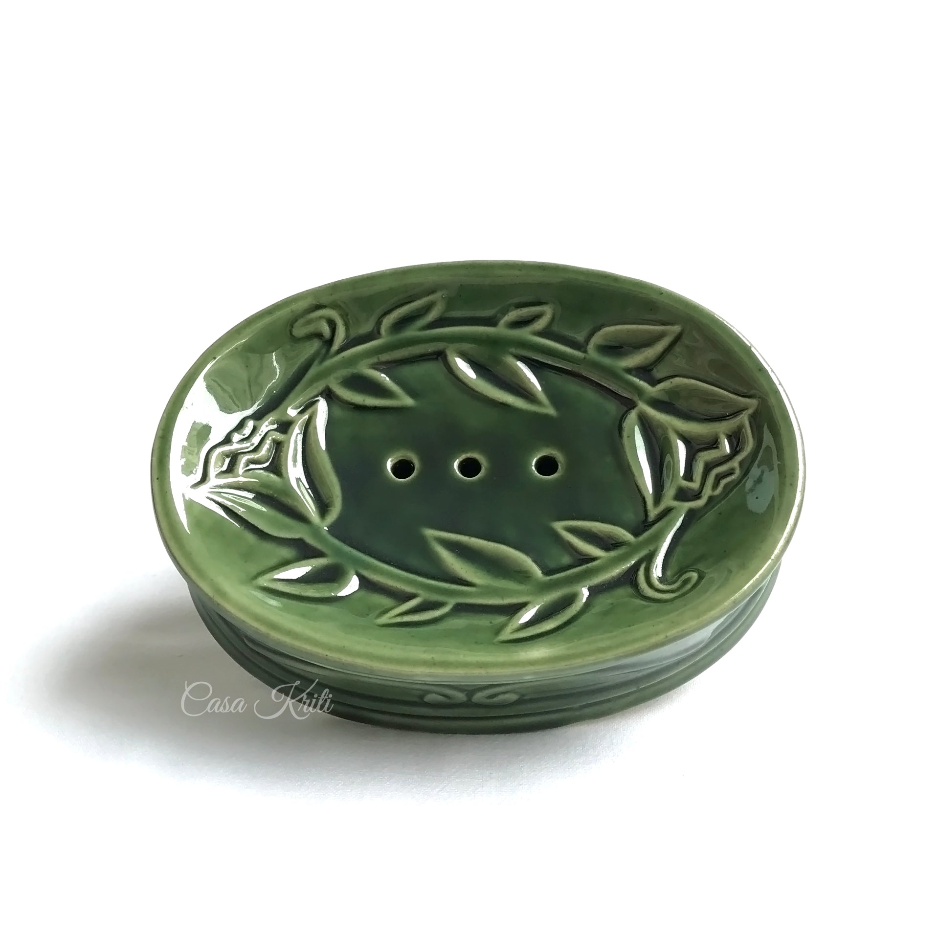 Green Floral Ceramic Bathroom Set of 3 | Casa Kriti