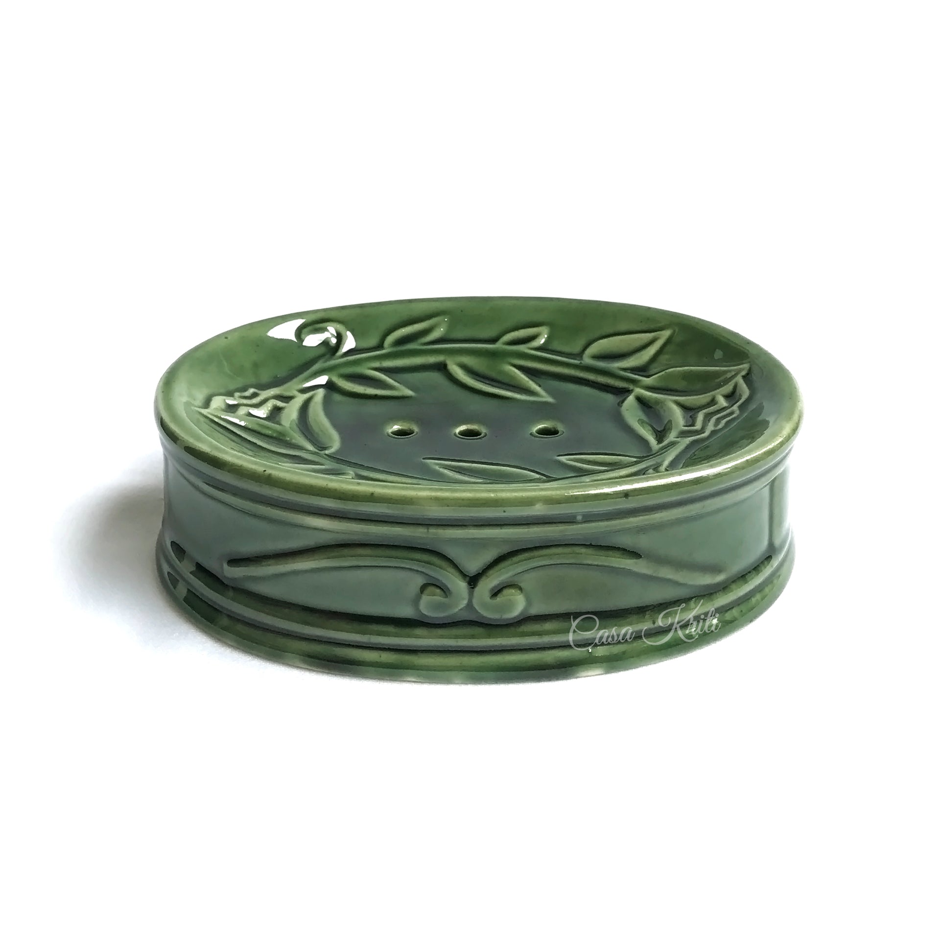 Green Floral Ceramic Bathroom Set of 3 | Casa Kriti
