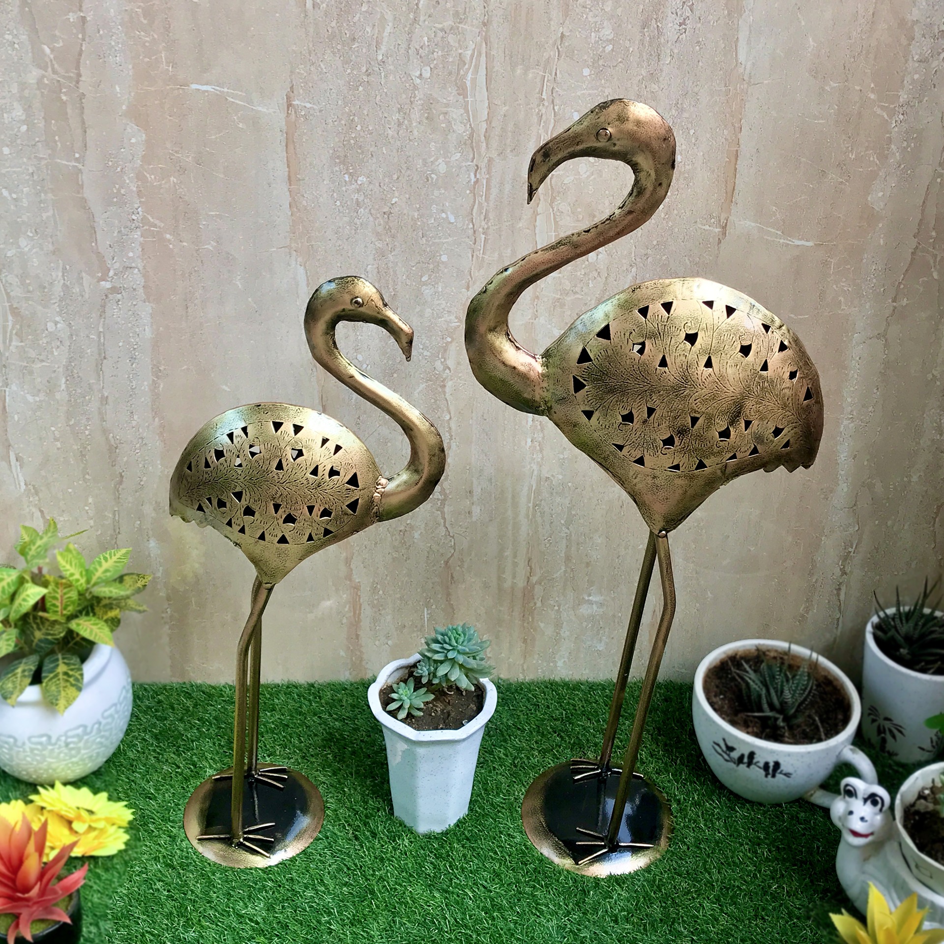 Long Necked Crane Tall Candle Stand Set of 2 | Casa Kriti