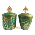 Luxurious Green-Golden Decorative Jar with Lid | Casa Kriti