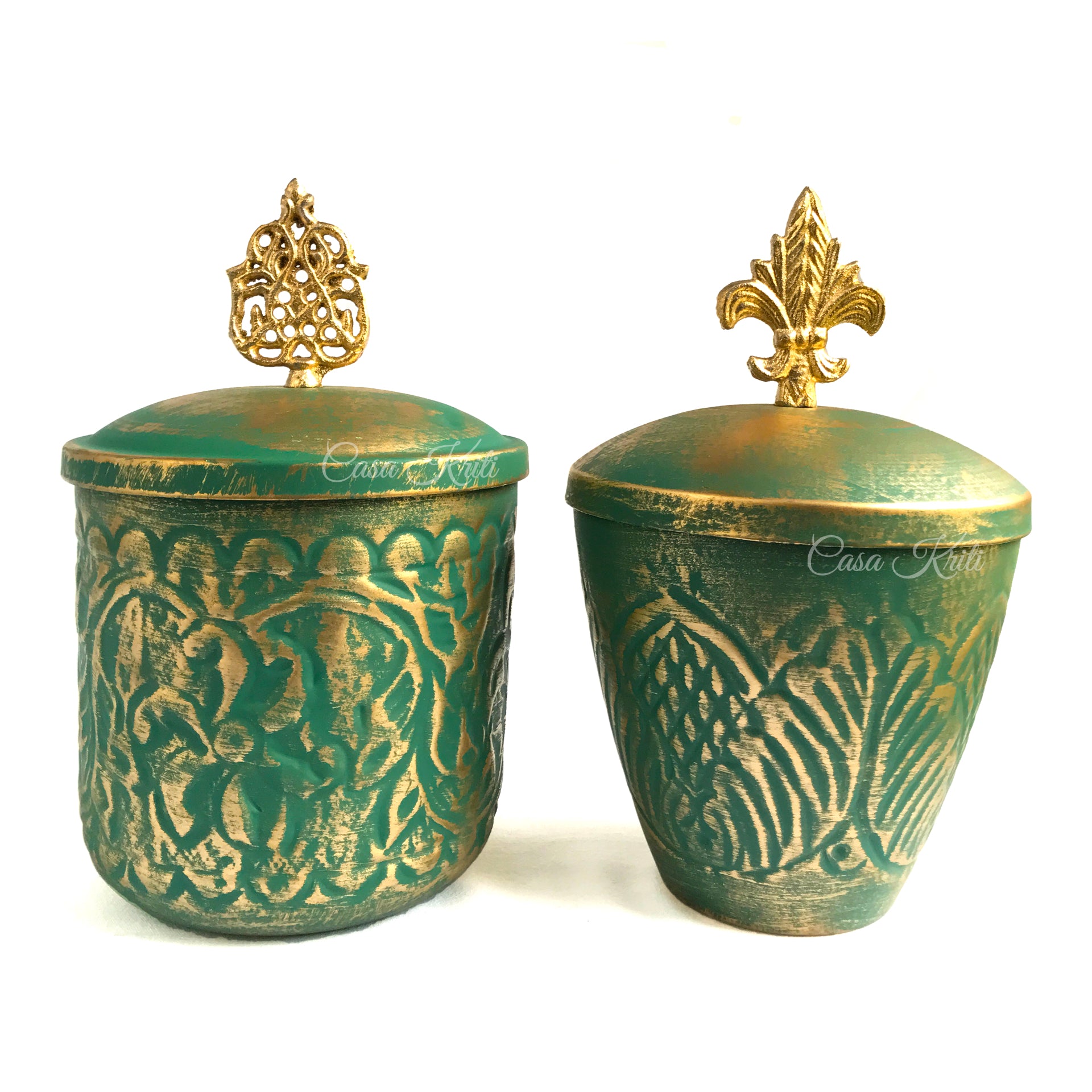 Luxurious Green-Golden Decorative Jar with Lid | Casa Kriti