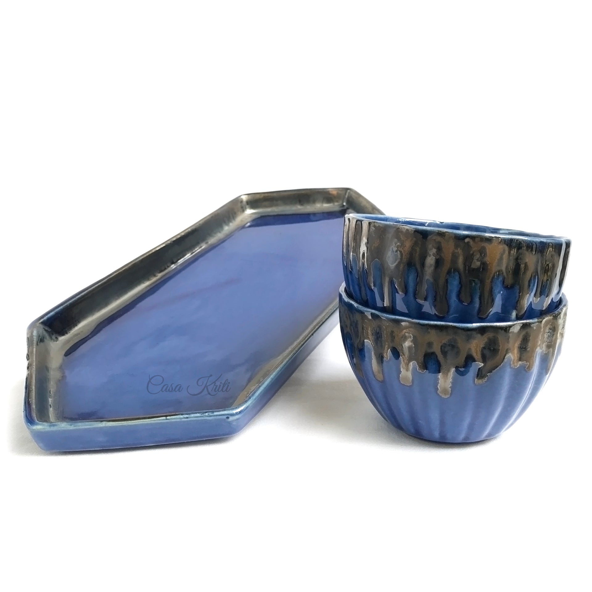 Blue Ceramic Tray with Bowls | Casa Kriti