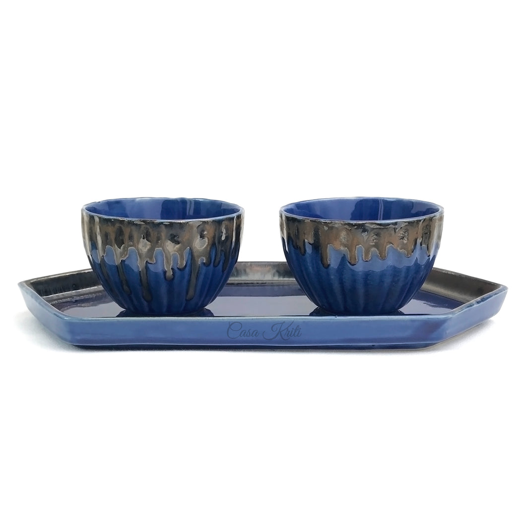 Blue Ceramic Tray with Bowls | Casa Kriti