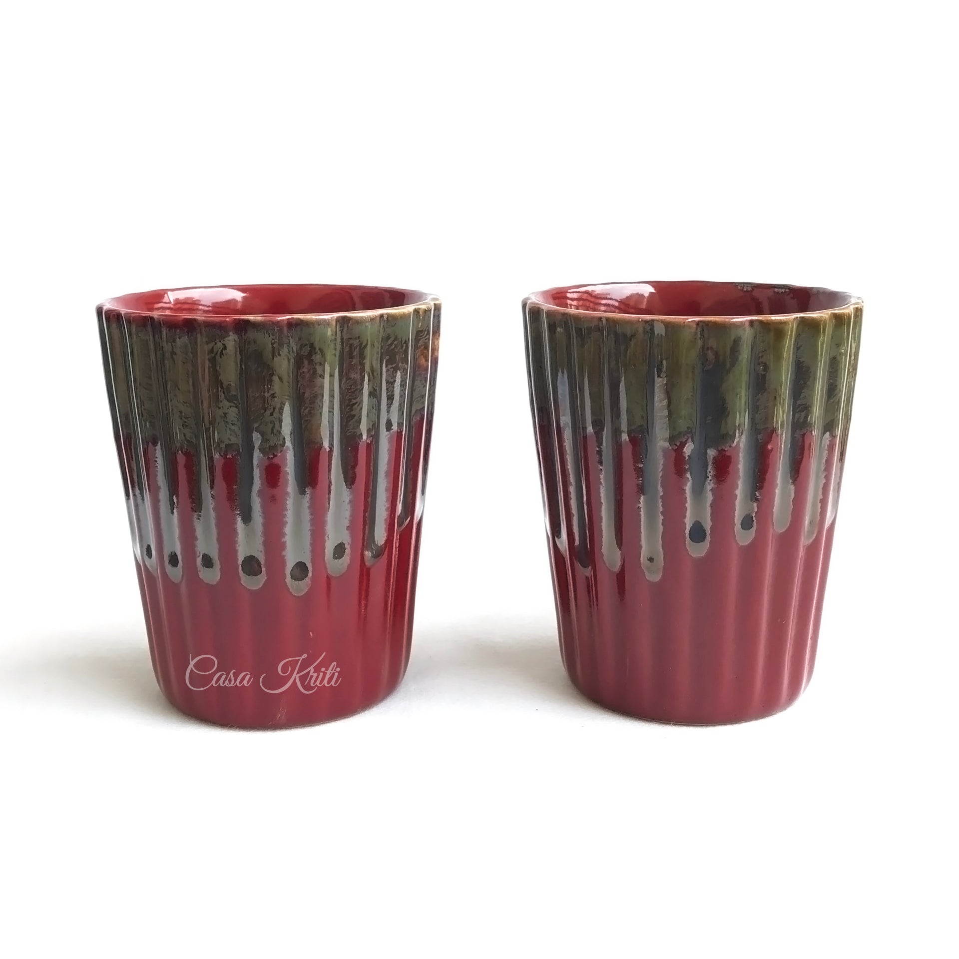 Metallic Red Ceramic Coffee Mug Pair | Casa Kriti