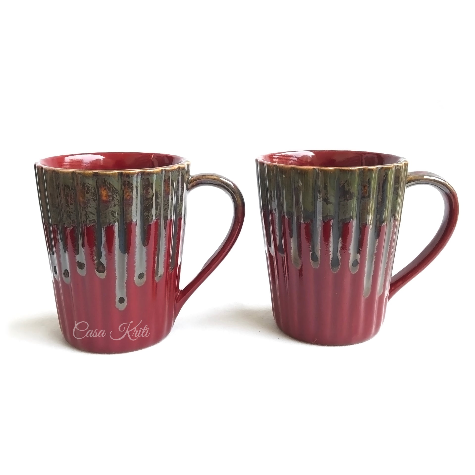 Metallic Red Ceramic Coffee Mug Pair | Casa Kriti