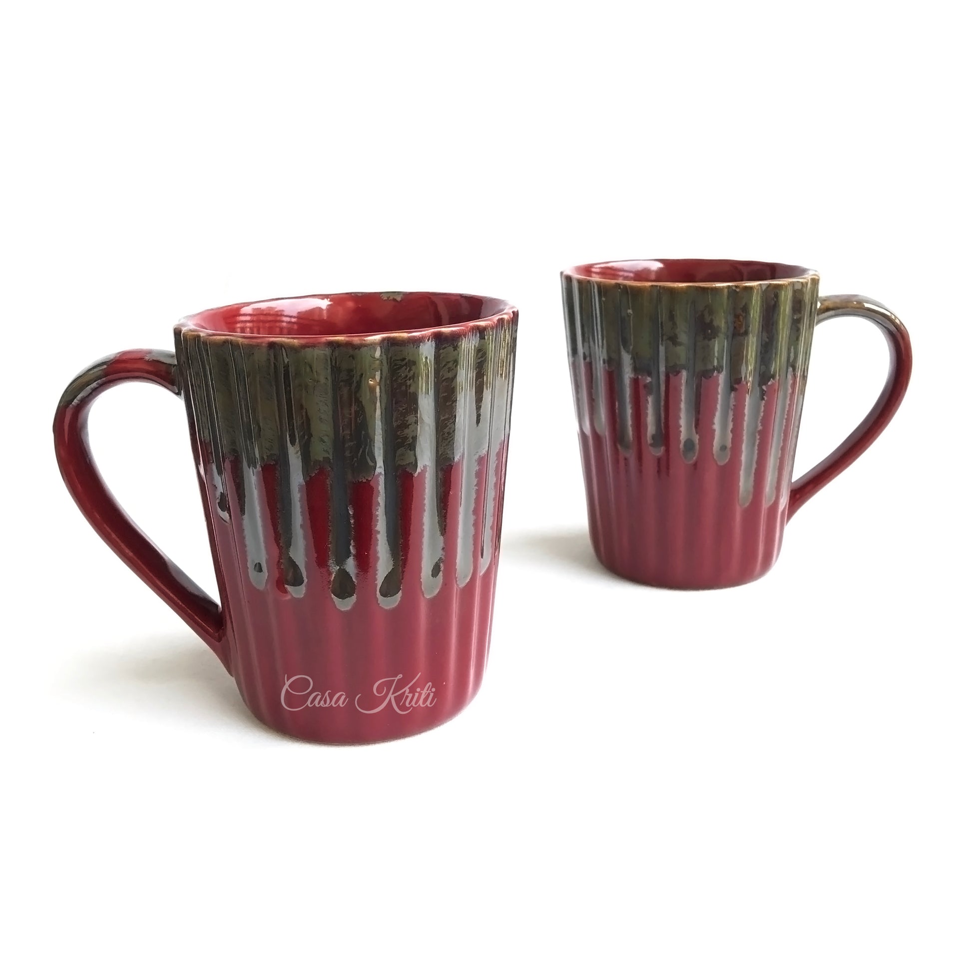 Metallic Red Ceramic Coffee Mug Pair | Casa Kriti