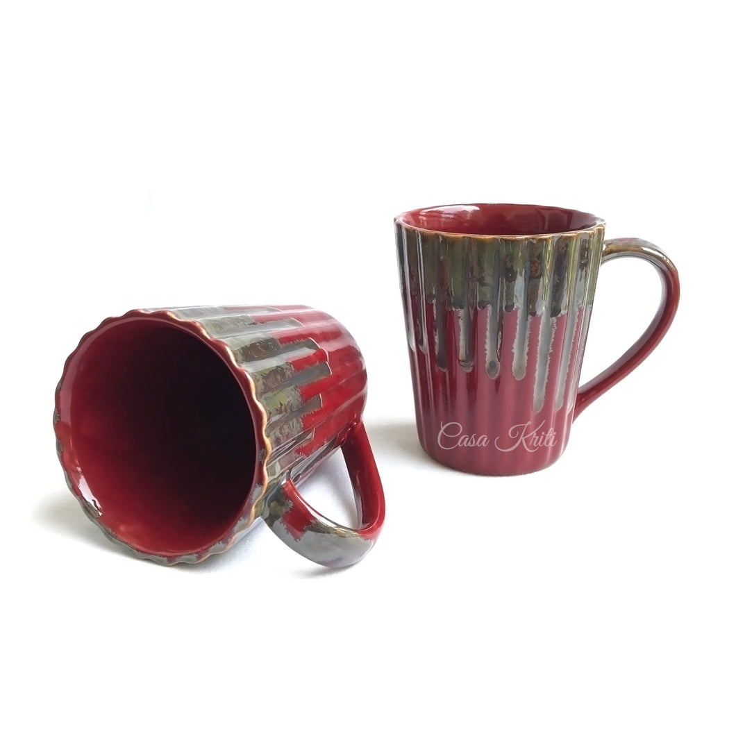 Metallic Red Ceramic Coffee Mug Pair | Casa Kriti