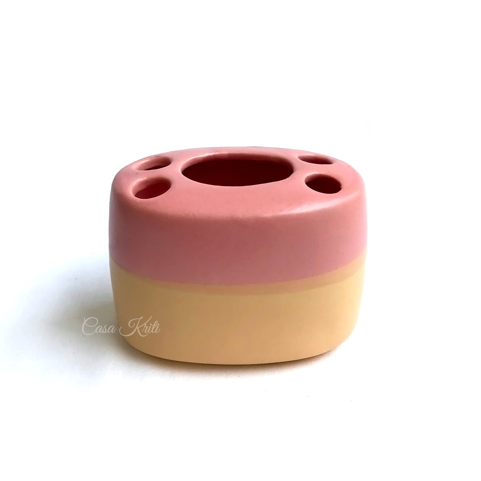 Dual-Tone Pink and Yellow Ceramic Bathroom Set of 3 | Casa Kriti