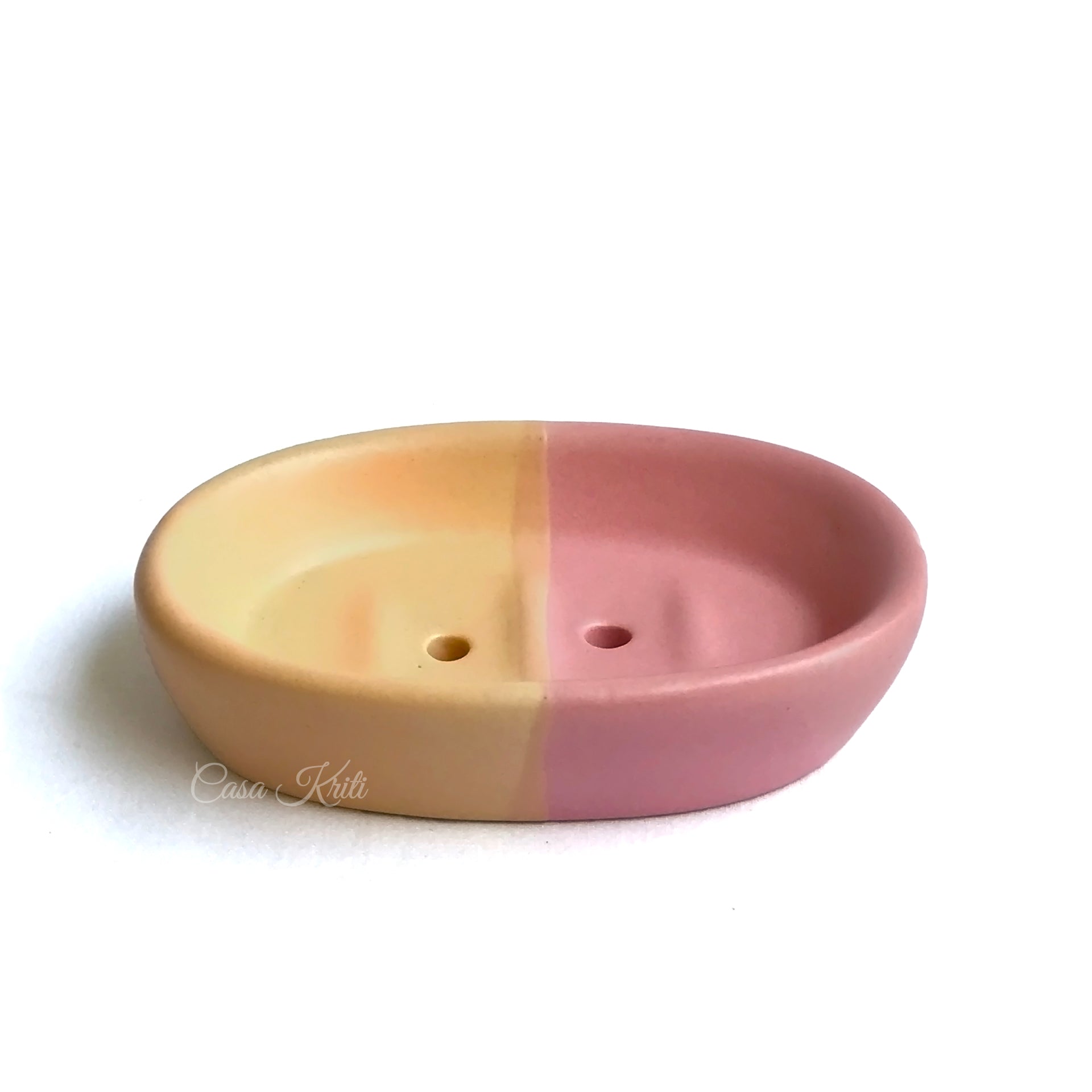 Dual-Tone Pink and Yellow Ceramic Bathroom Set of 3 | Casa Kriti