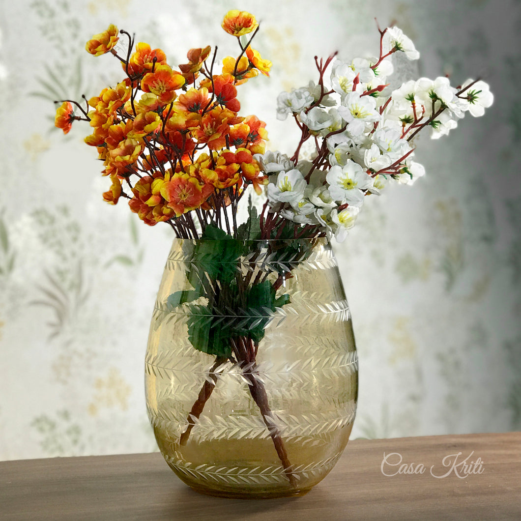 Raw Umber Floral Glass Vase | Casa Kriti