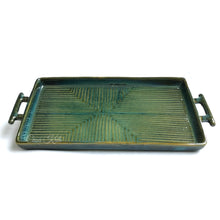 Load image into Gallery viewer, Striped Green Ceramic Serving Tray | Casa Kriti
