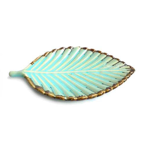 Turquoise Leaf Ceramic Serving Platter by Casa Kriti