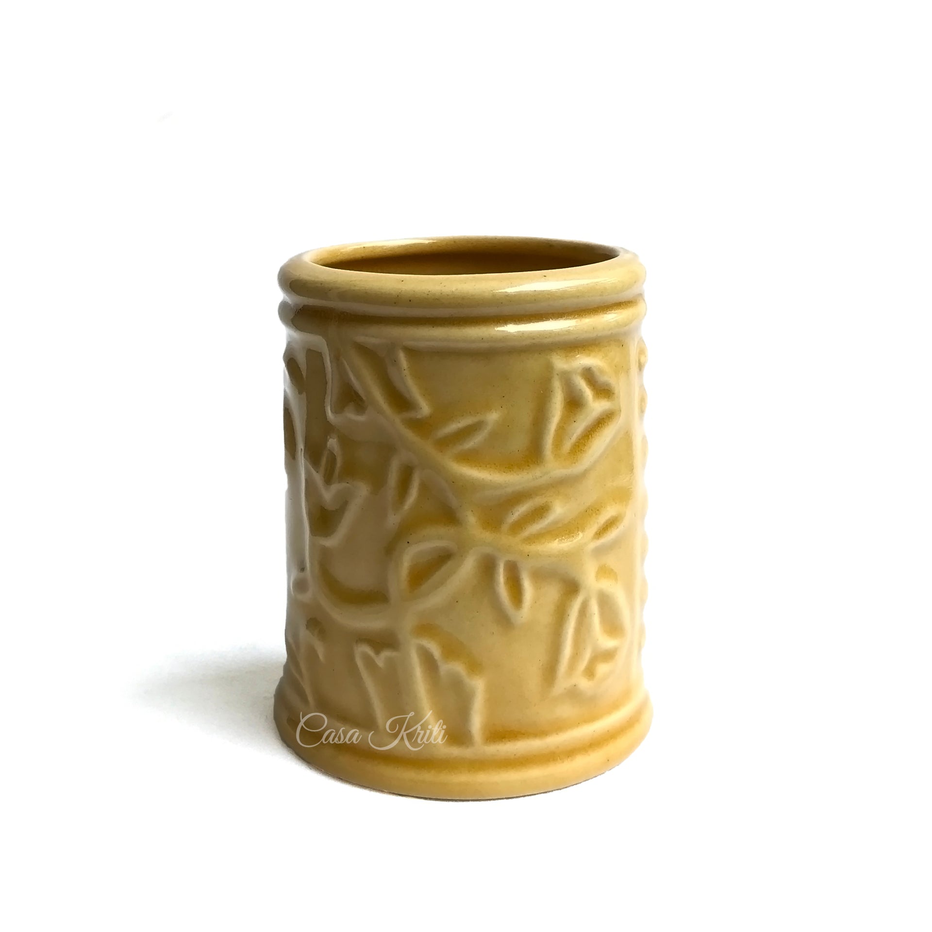 Yellow Floral Ceramic Bathroom Set of 3 | Casa Kriti