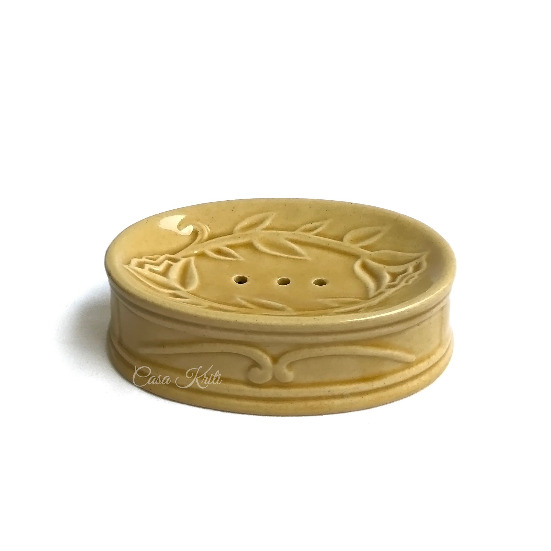 Yellow Floral Ceramic Bathroom Set of 3 | Casa Kriti